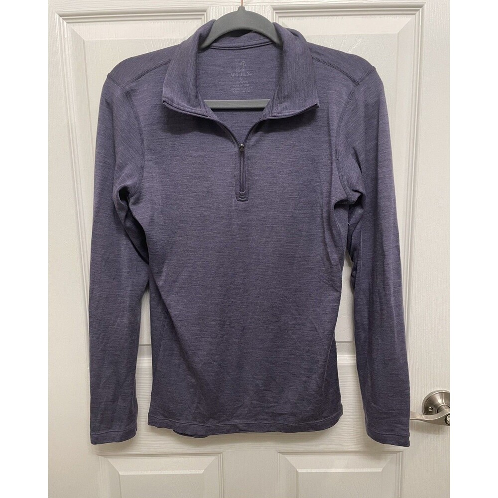 Woolx Brooke Large 100% Merino Wool Quarter Zip Pullover Purple Long Sleeve